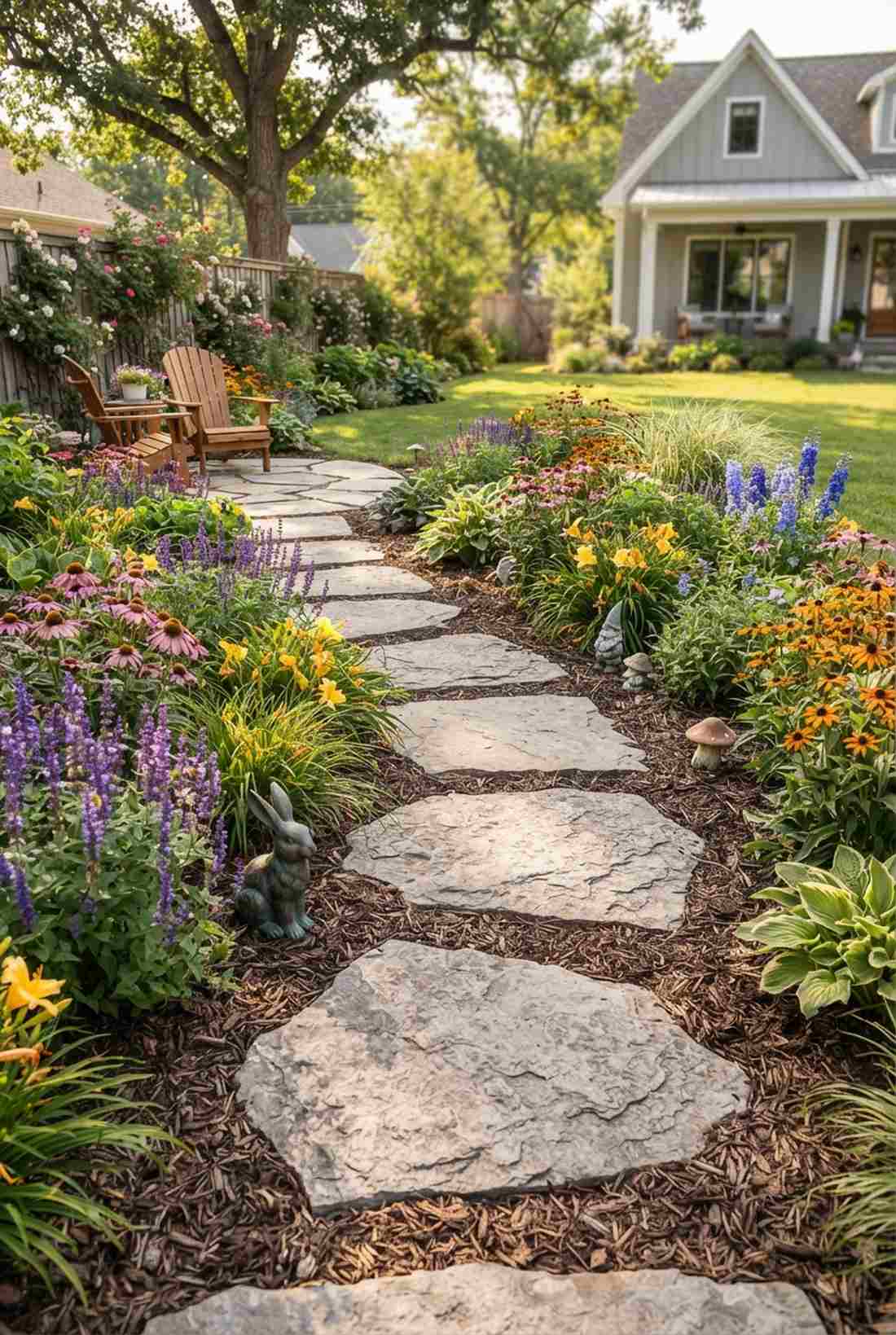 perennial border stepping stone path