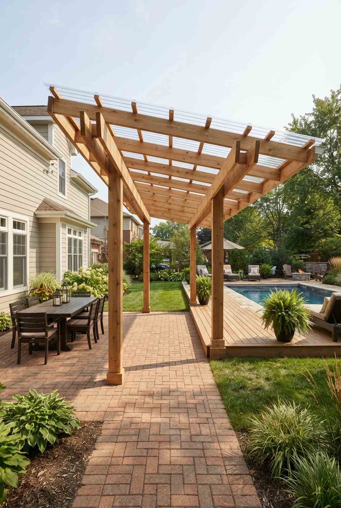 pergola connecting patio sections