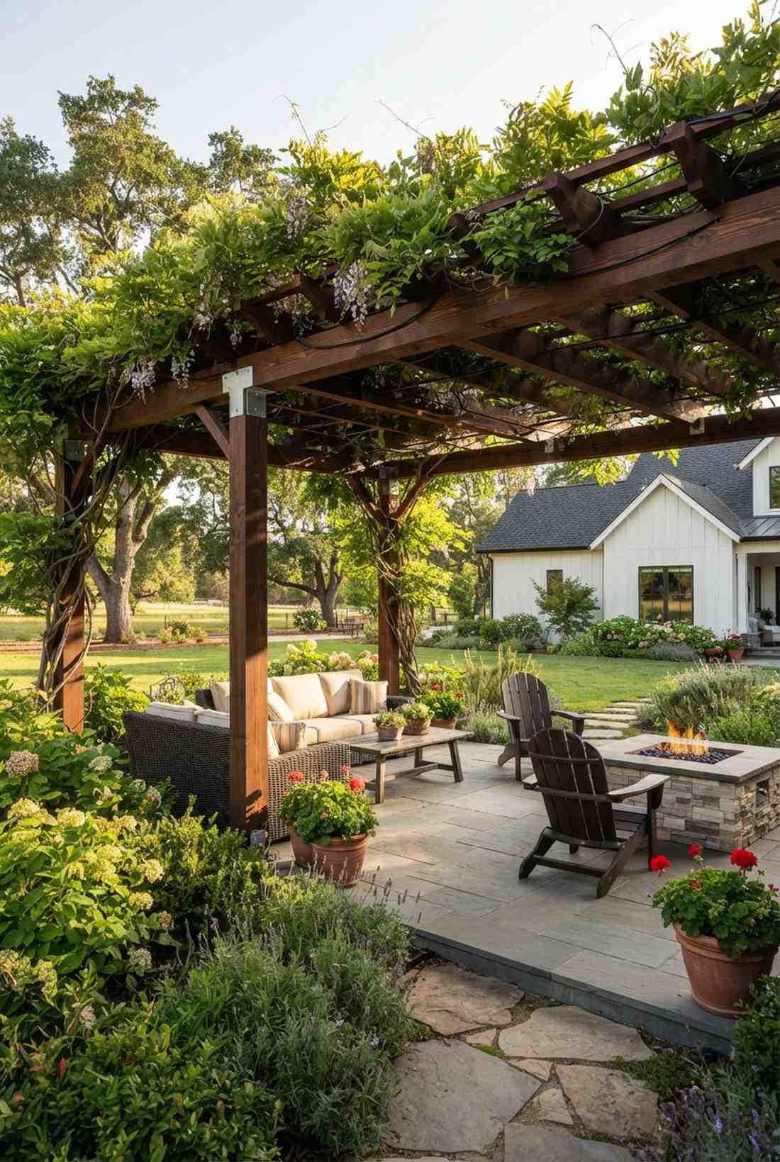 pergola with climbing vine canopy