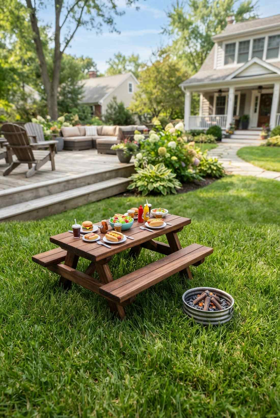 picnic table with attached benches