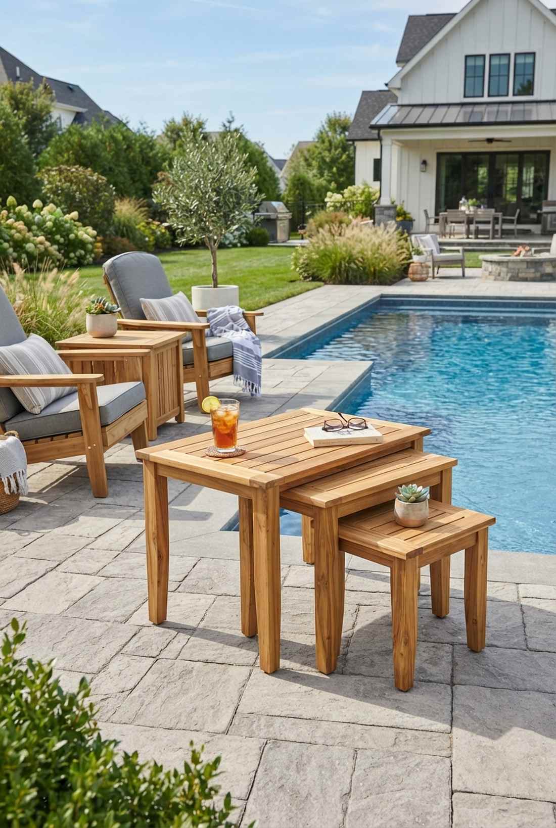 teak side table trio