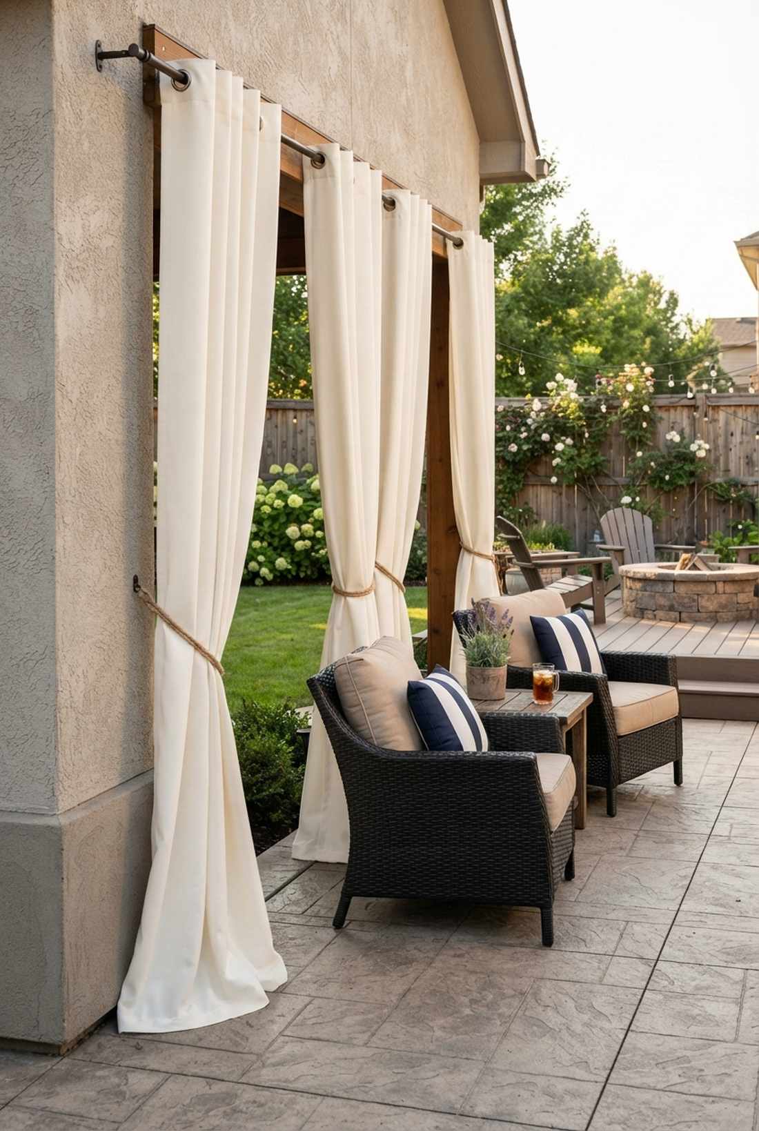 tension rod outdoor curtains