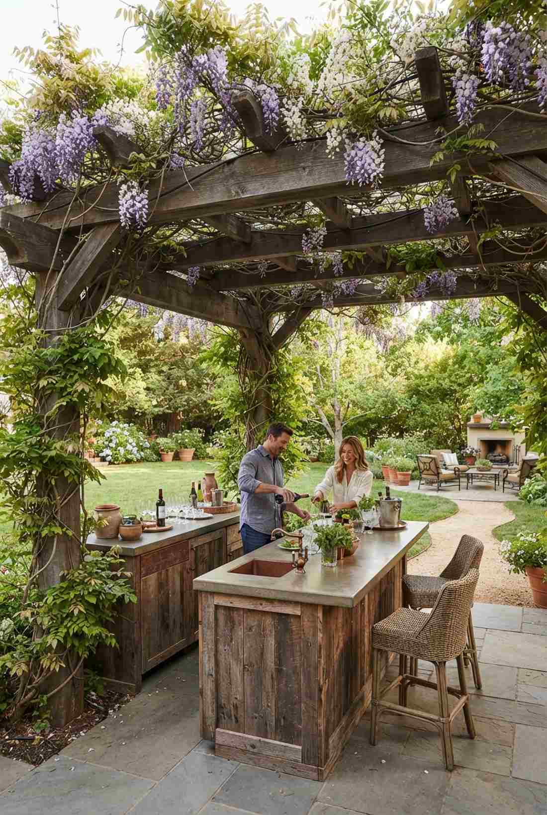 vine covered pergola bar