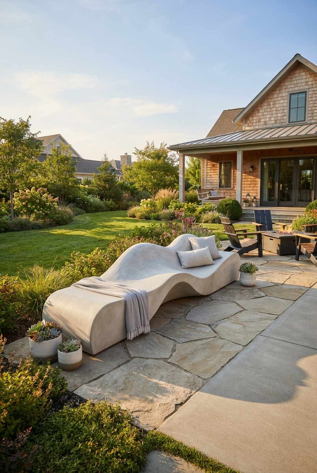 wave form outdoor seating concrete