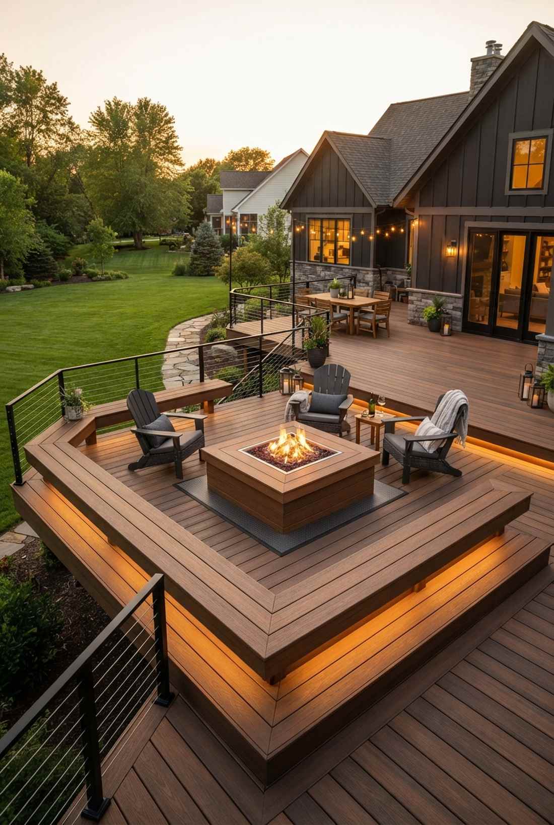 wraparound deck with fire focal point