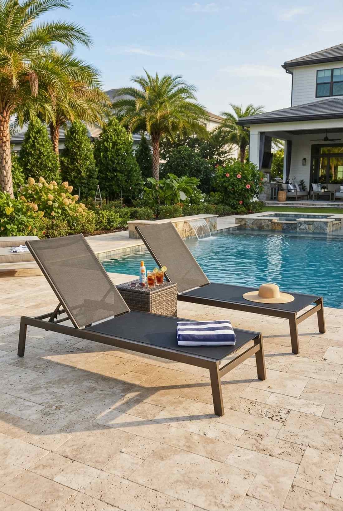 adjustable sling chaise pair