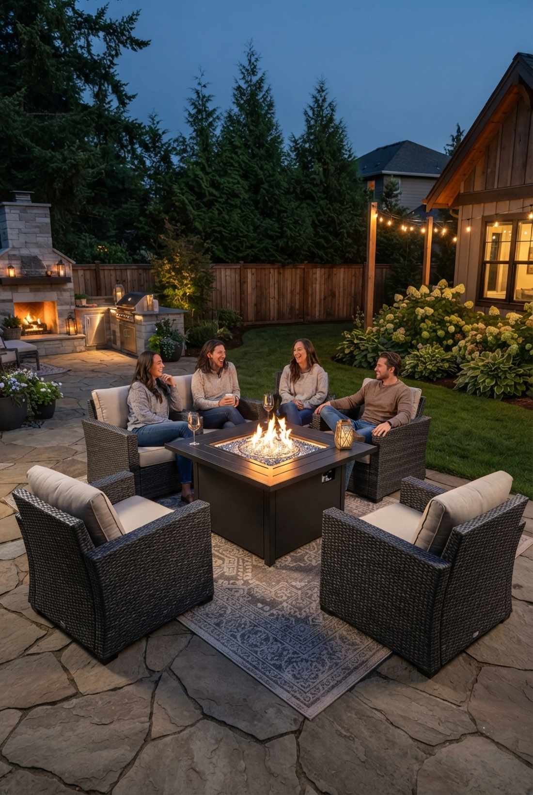 fire pit table with surrounding seating