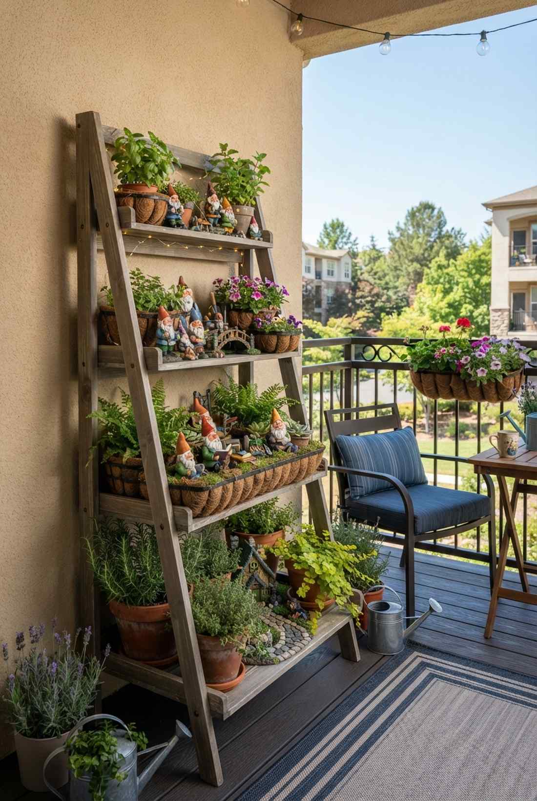 ladder shelf tiered gnome garden