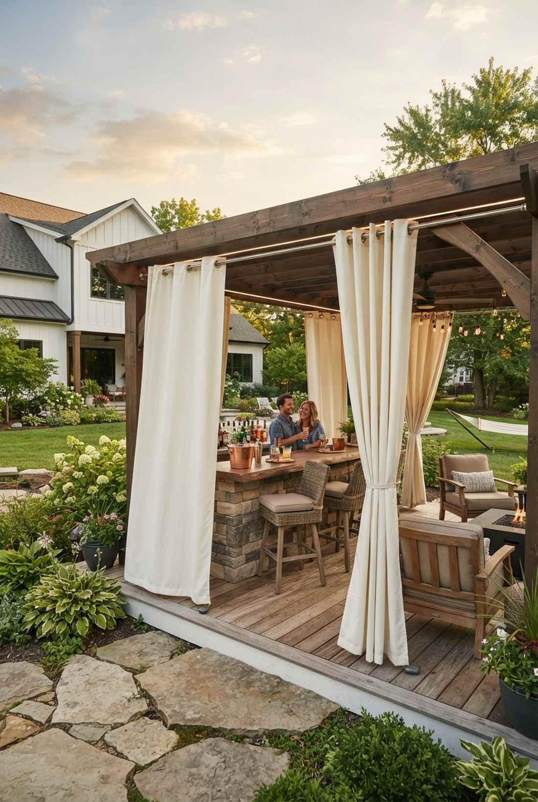 pergola bar with curtains