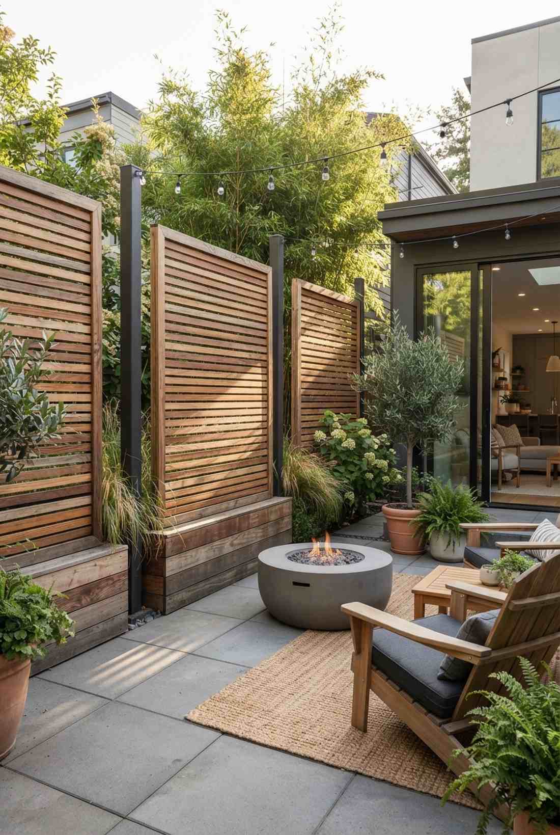 slatted wooden privacy panels