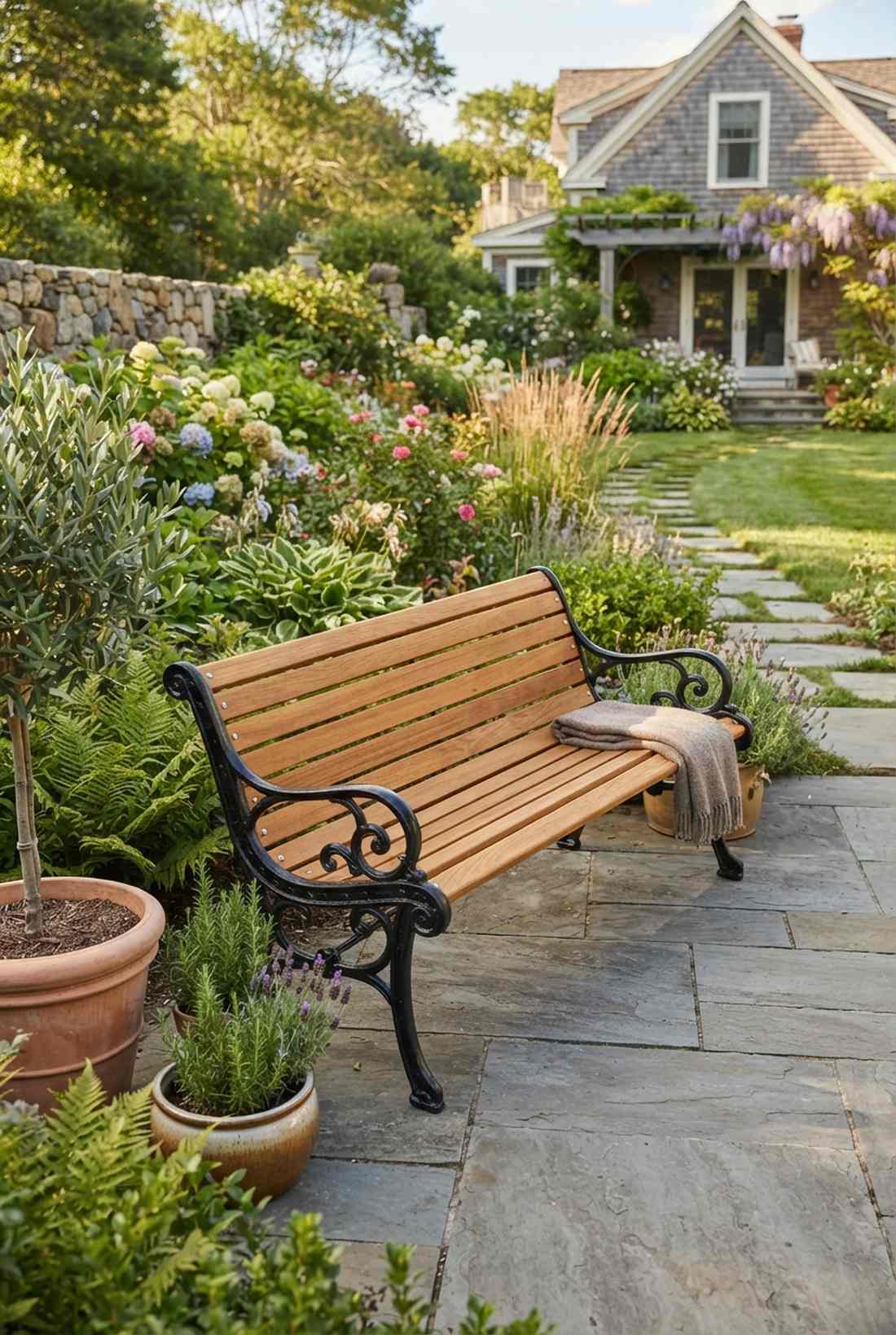 teak and iron bench combination