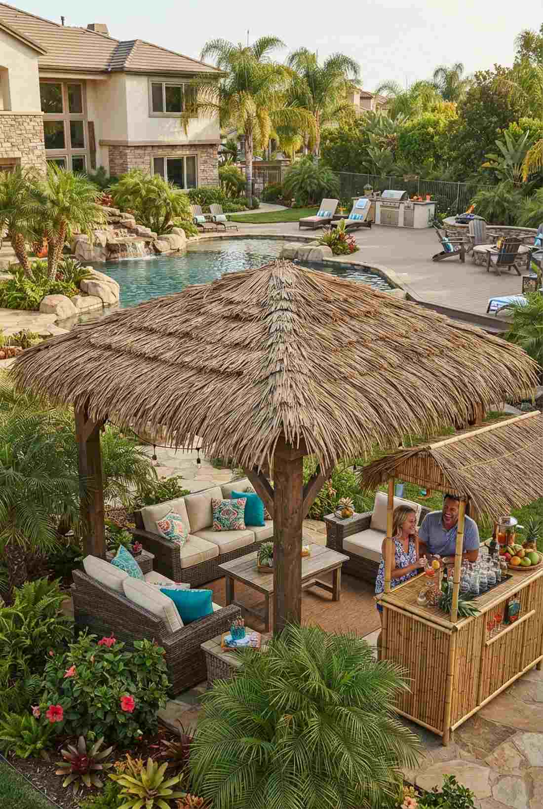thatched roof tropical pergola