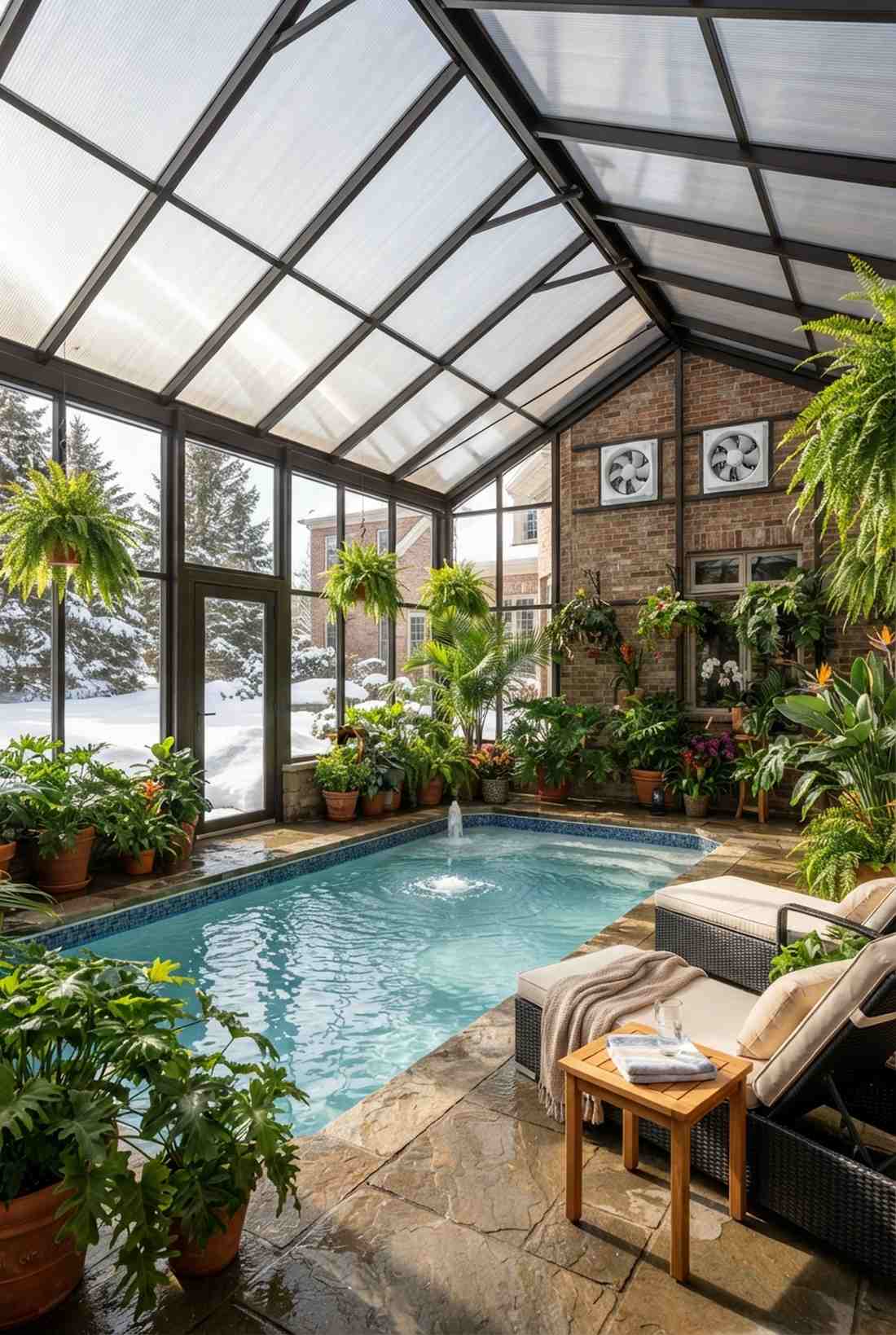 therapy pool in greenhouse extension