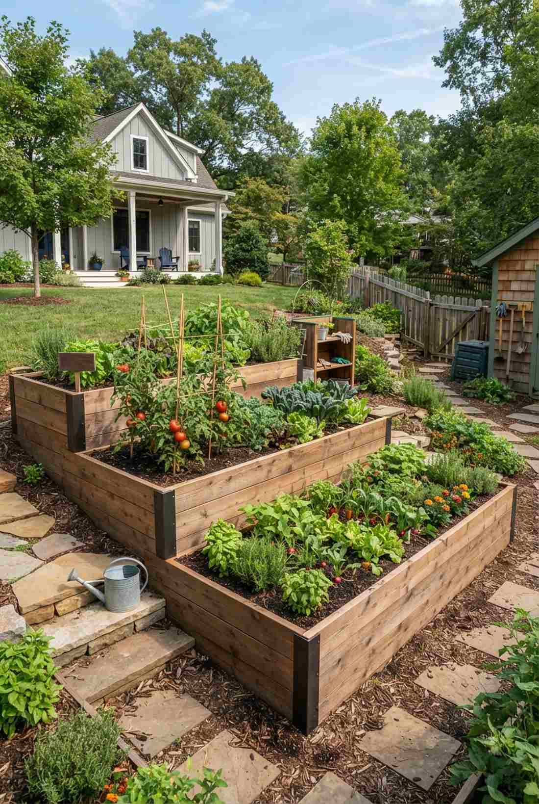 tiered wooden planter boxes