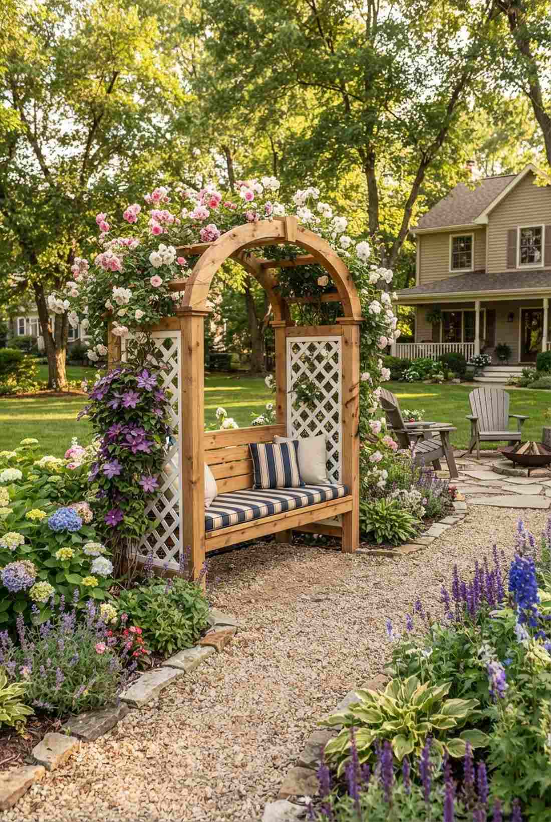 arbor bench with trellis sides
