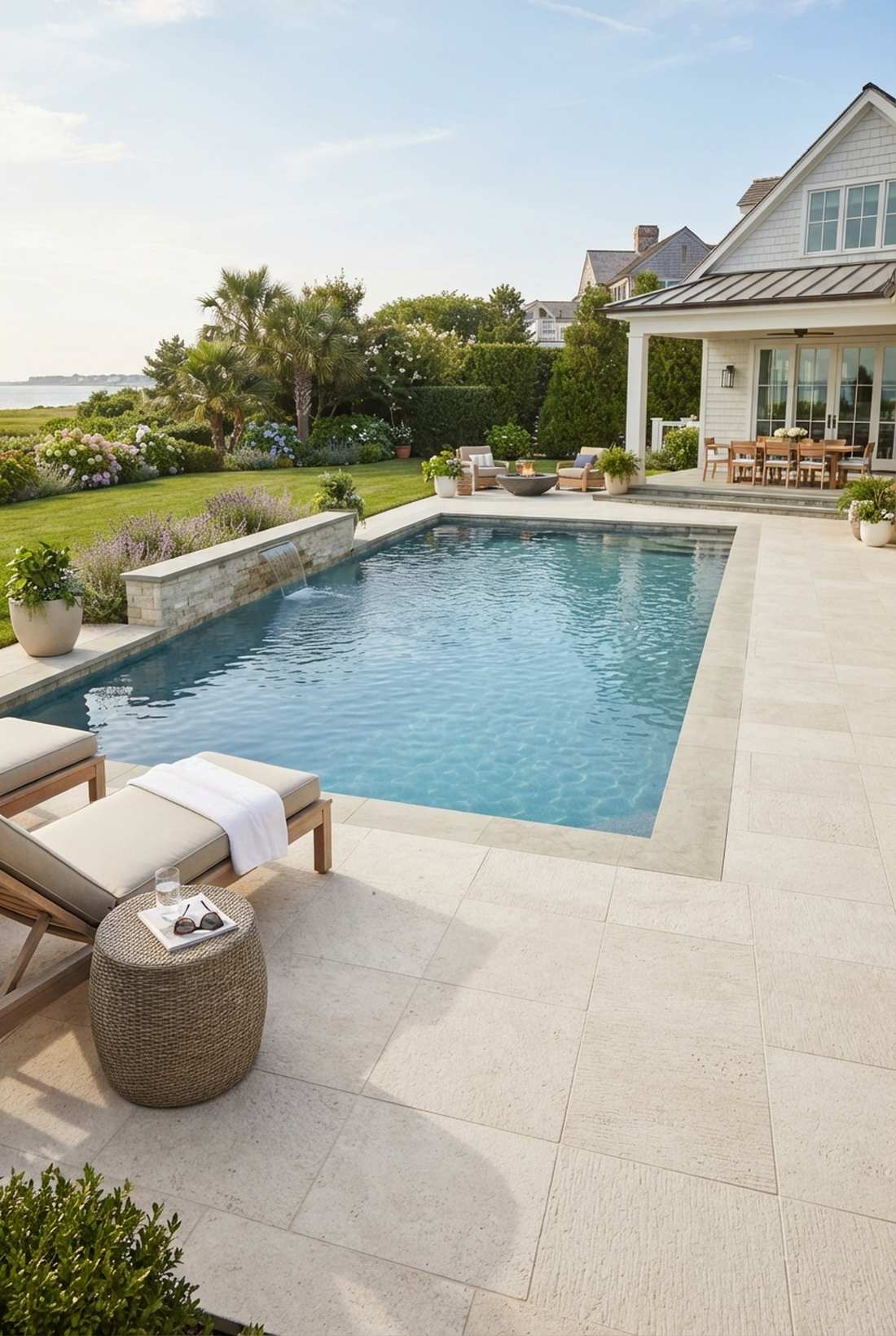 brushed limestone pool deck