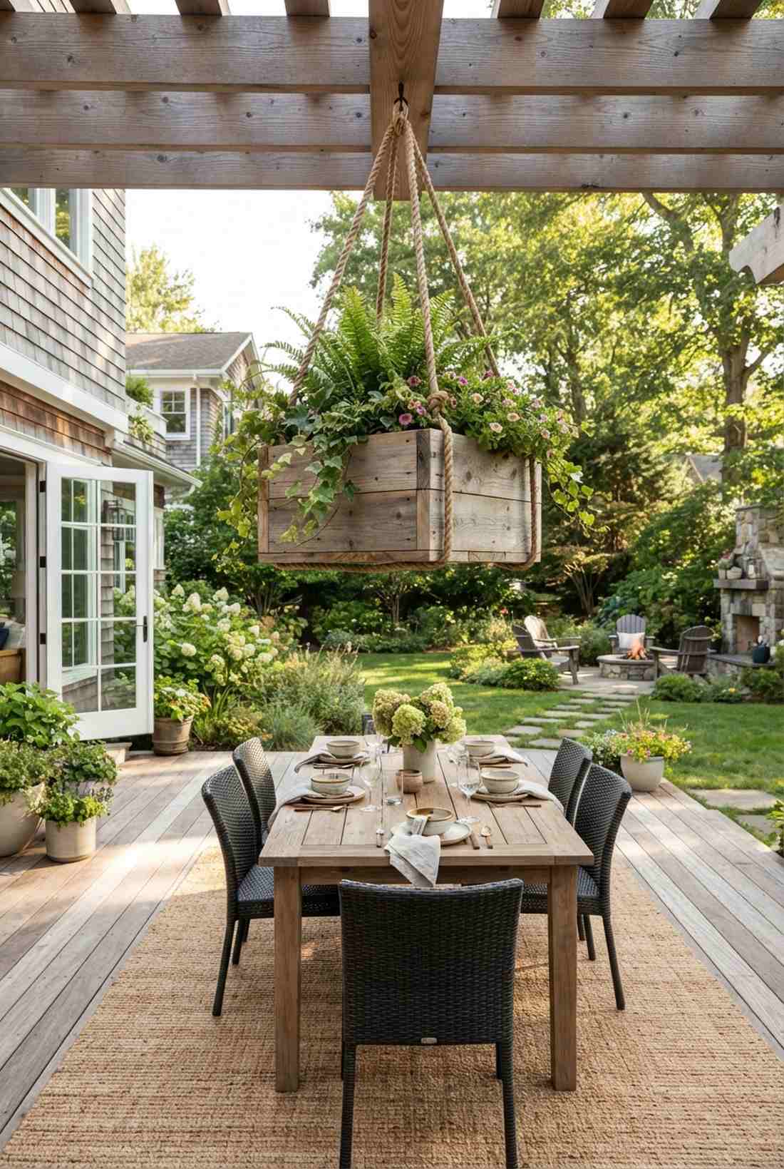 cedar box planter with rope
