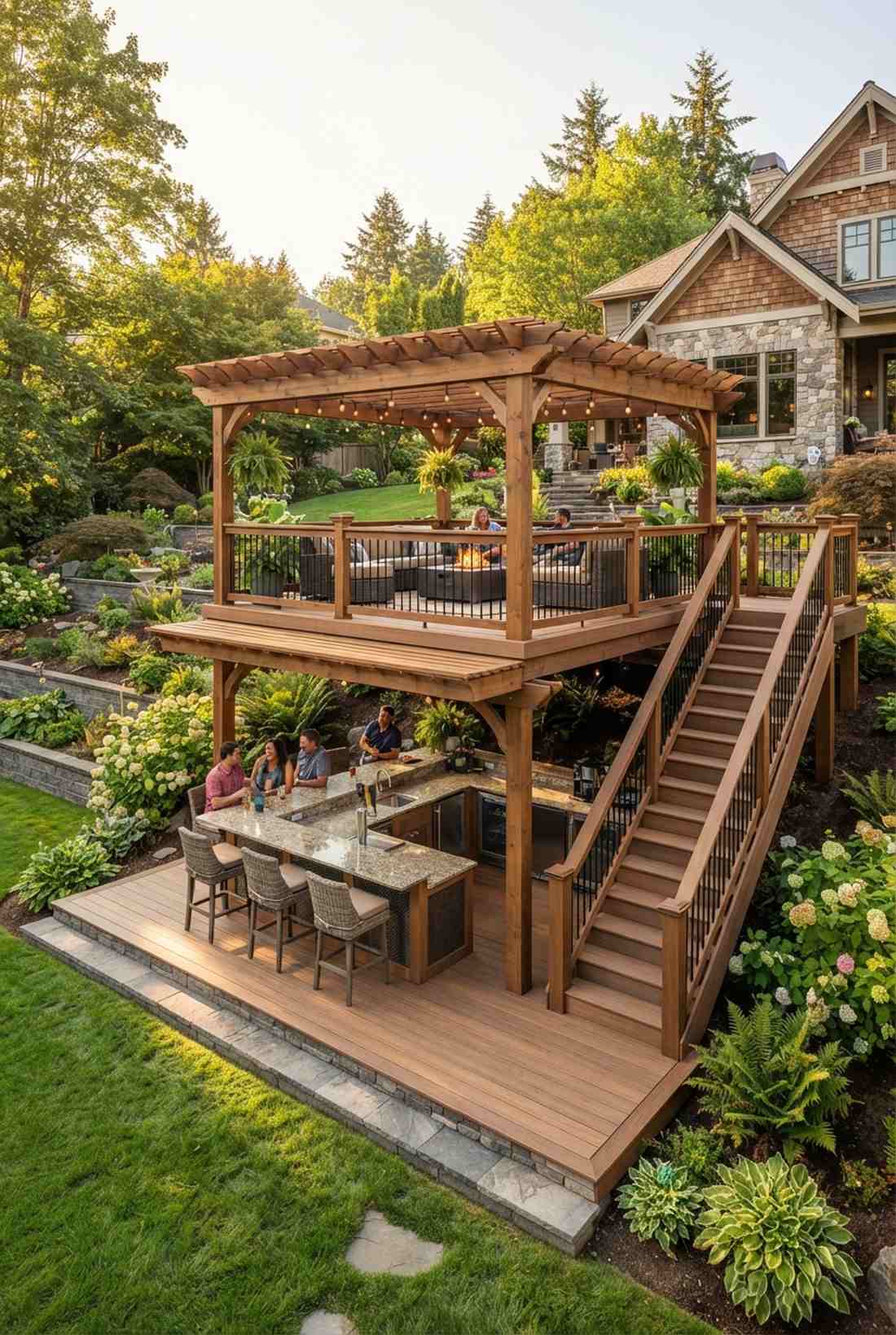 double level pergola bar