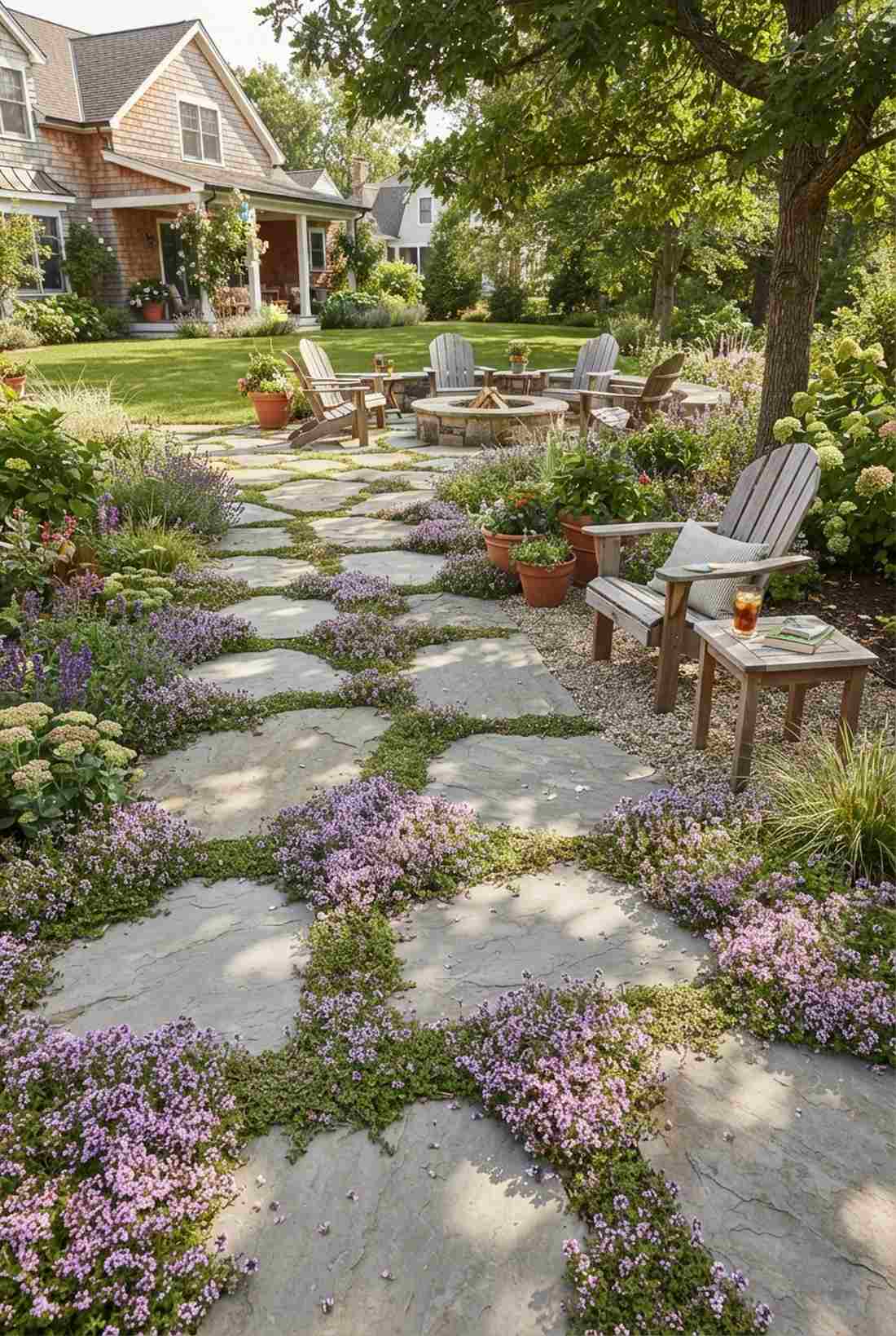 flagstone with creeping thyme joints