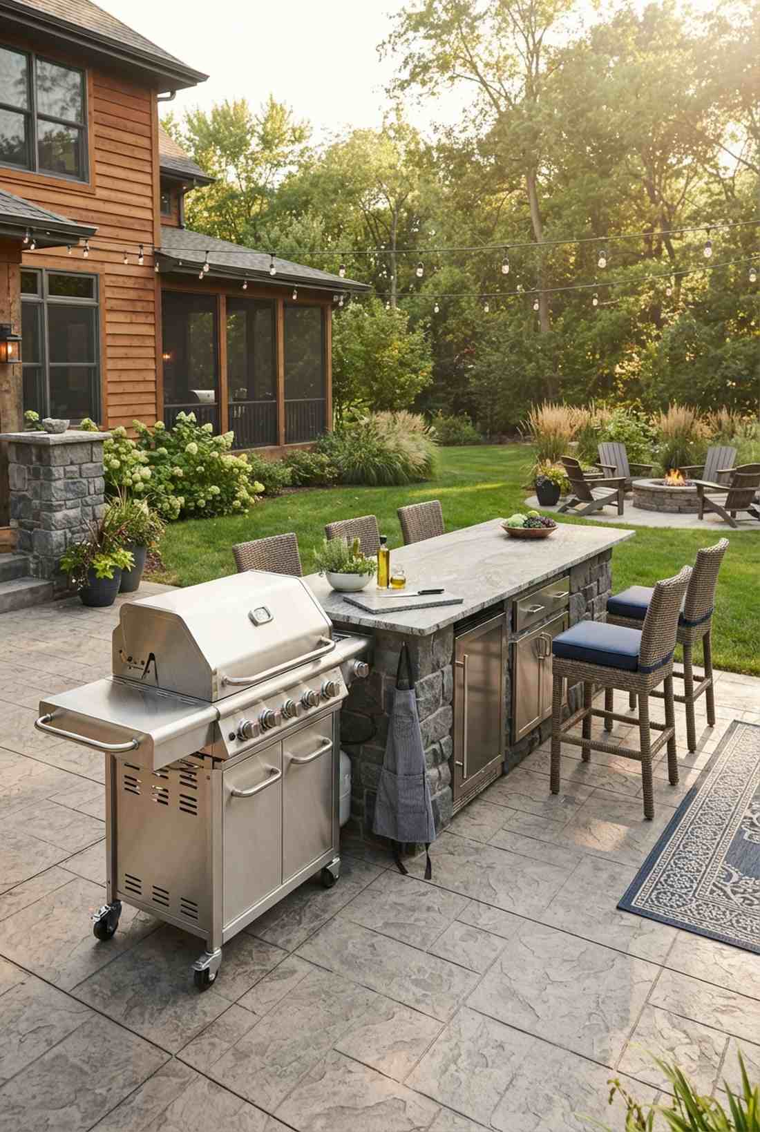 mobile grill island with fixed bar