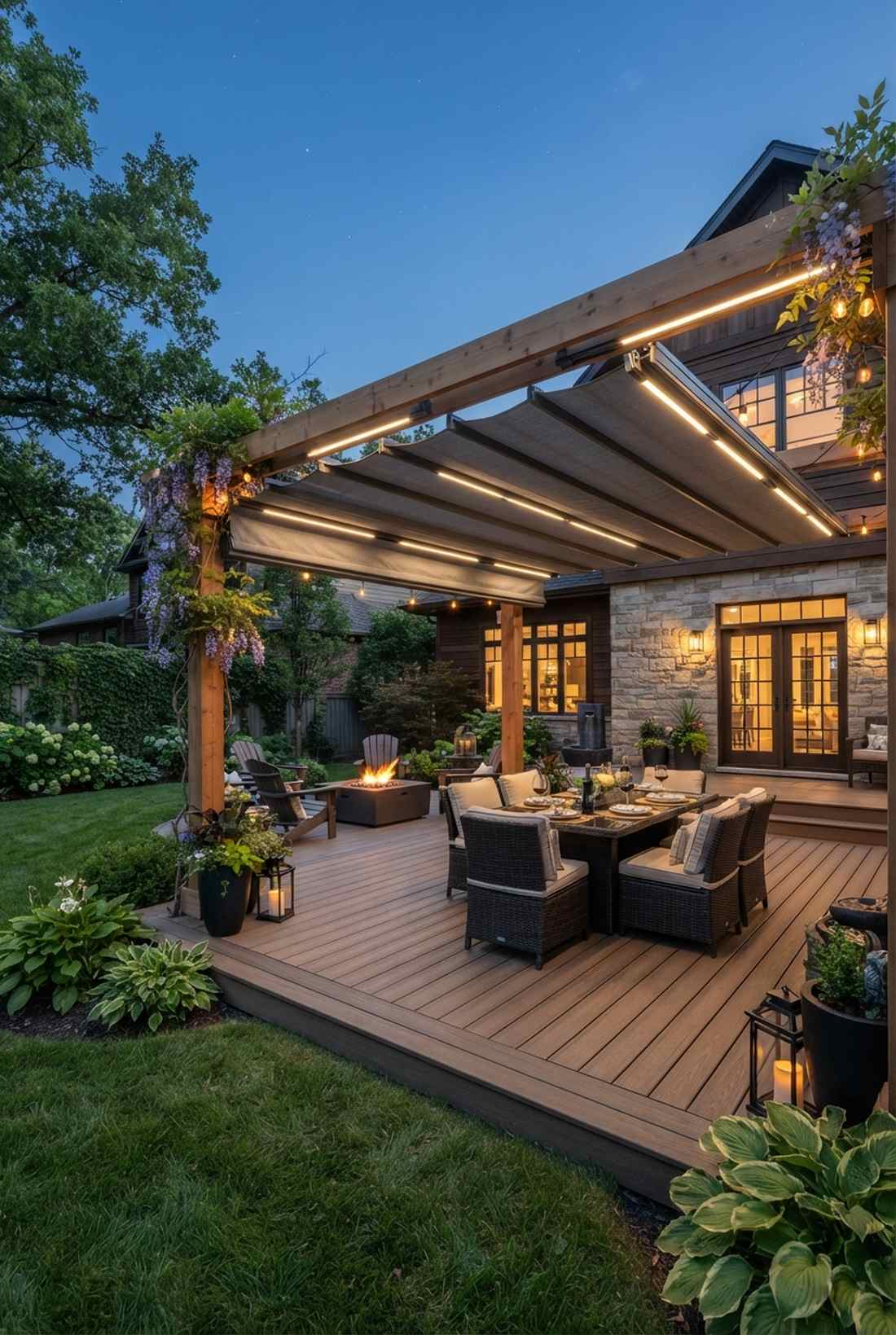 retractable pergola canopy lighting