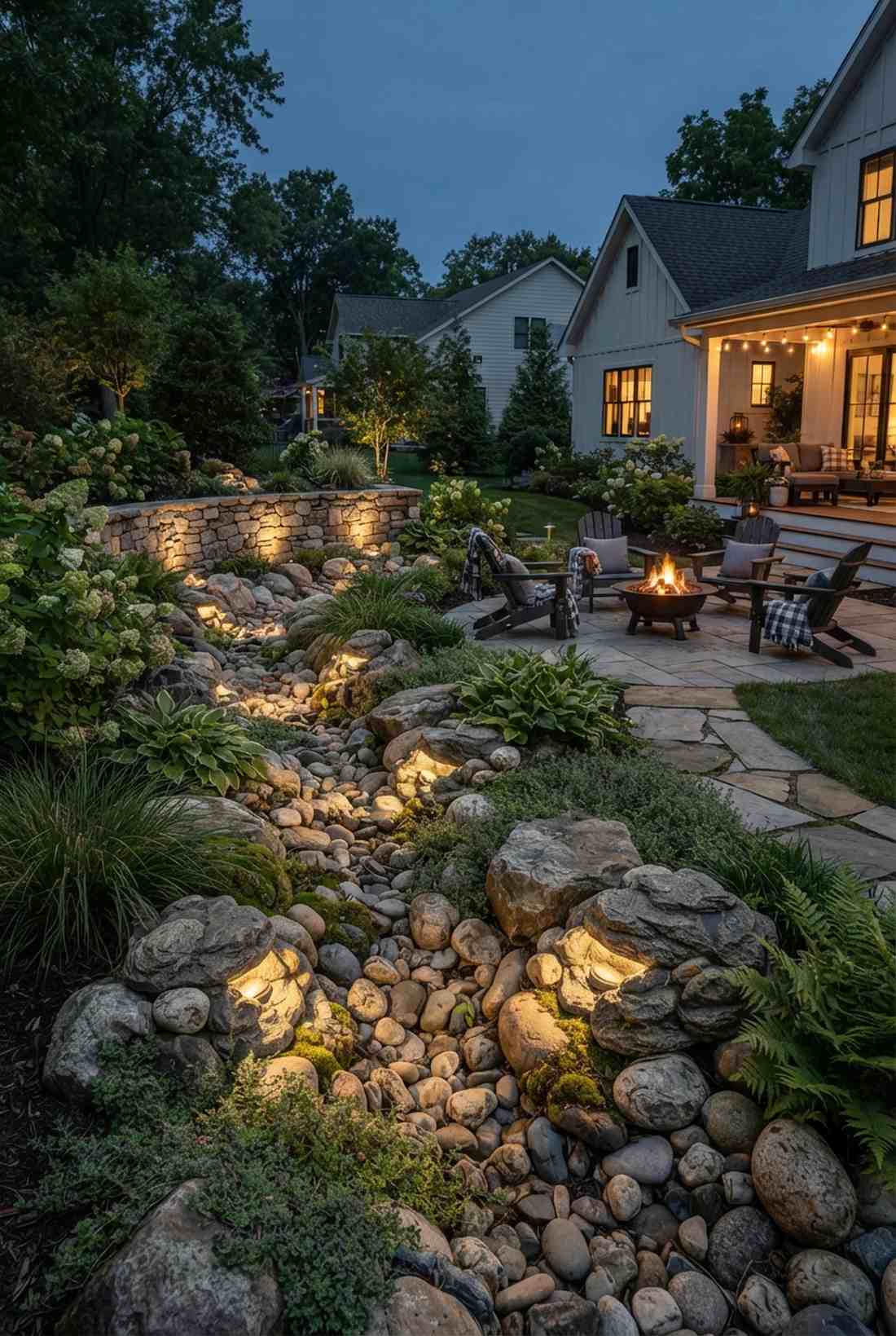 rock formation landscape lights