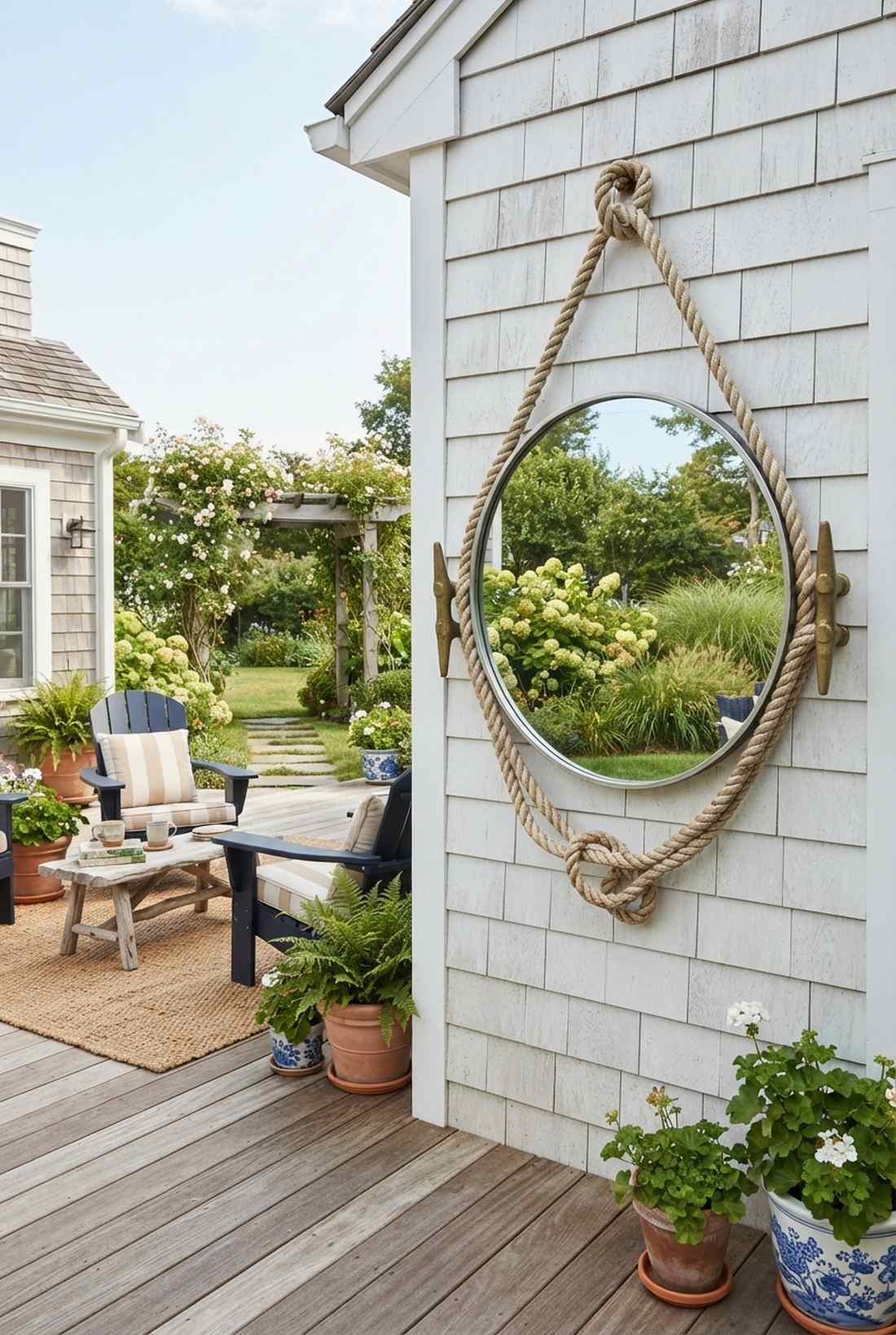 rope mirror with nautical hardware