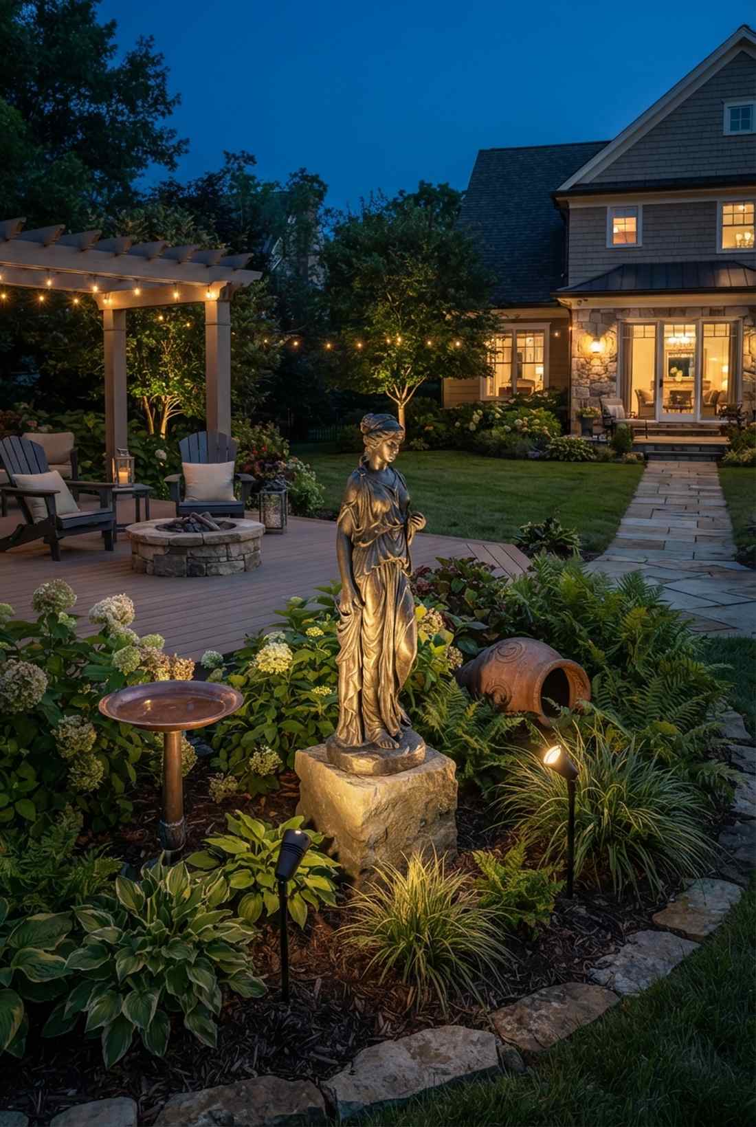 sculpture garden art spotlighting