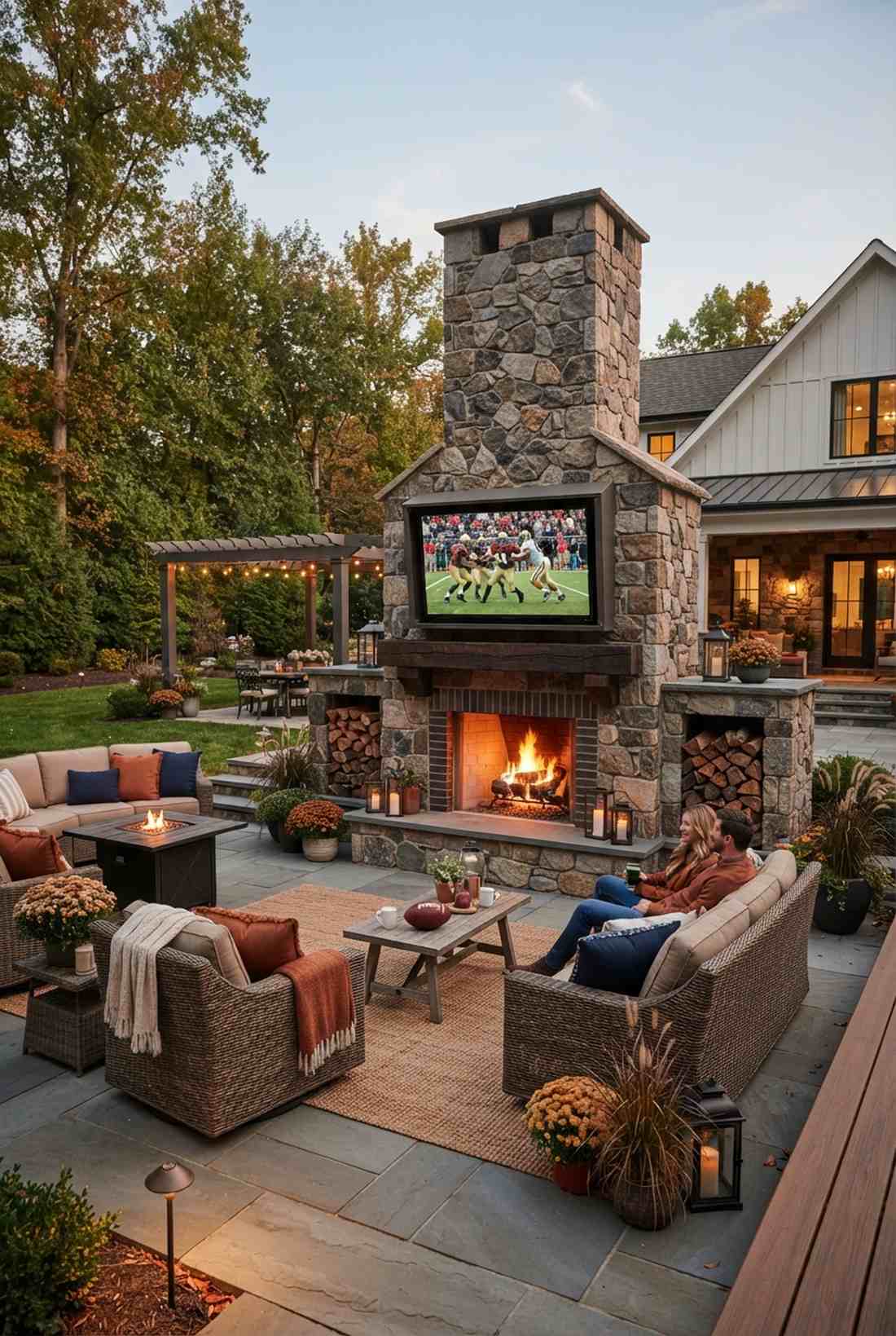 stone fireplace entertainment wall