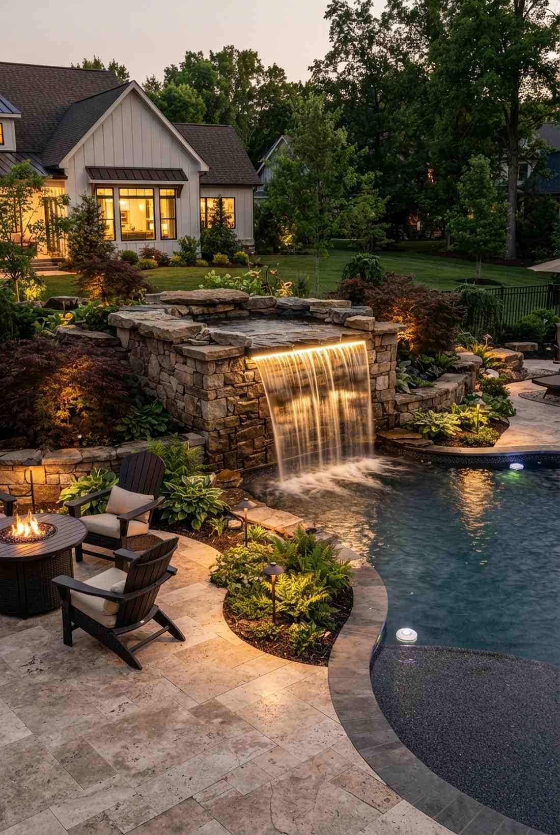 waterfall edge uplighting