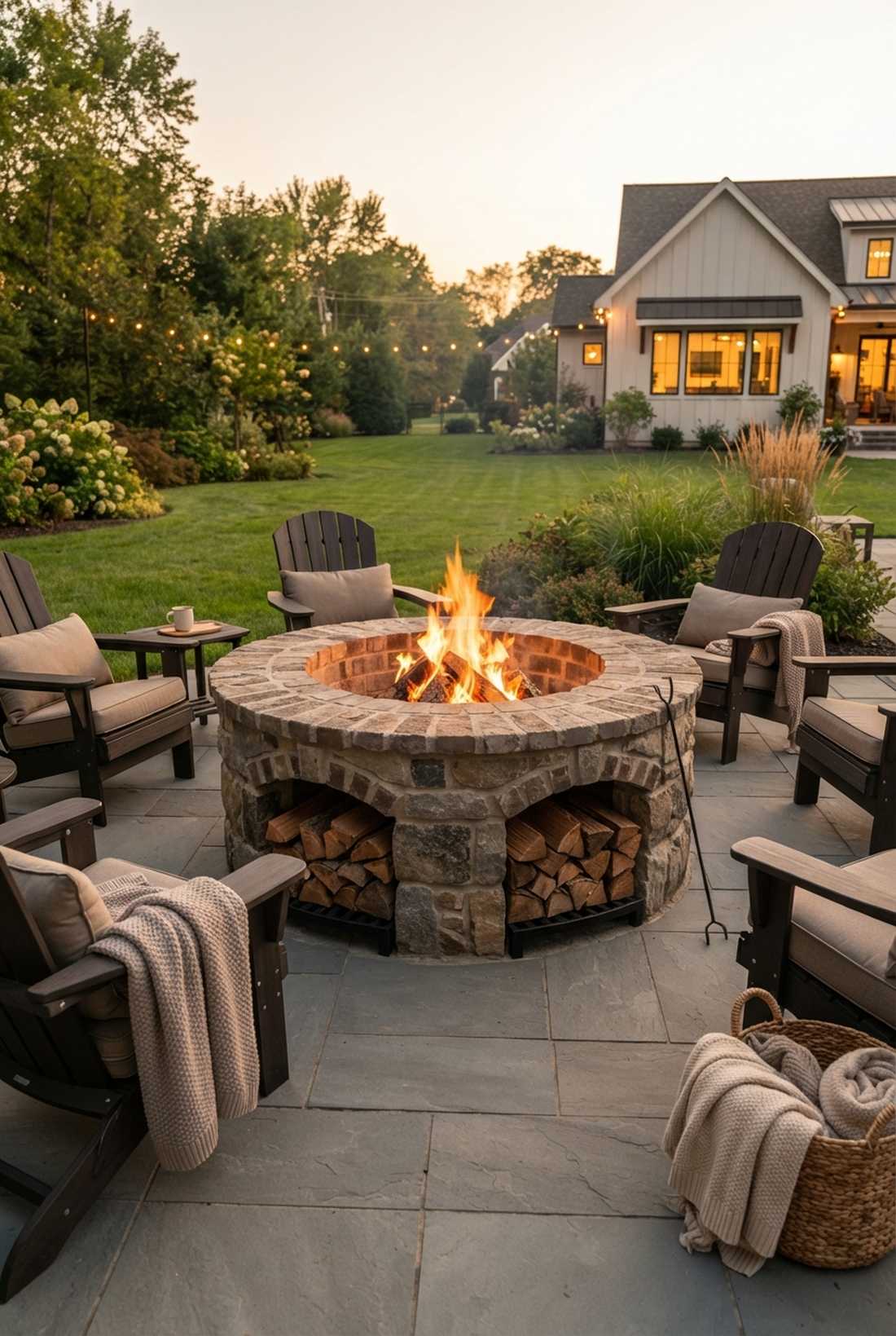 wood storage built into fire pit surround