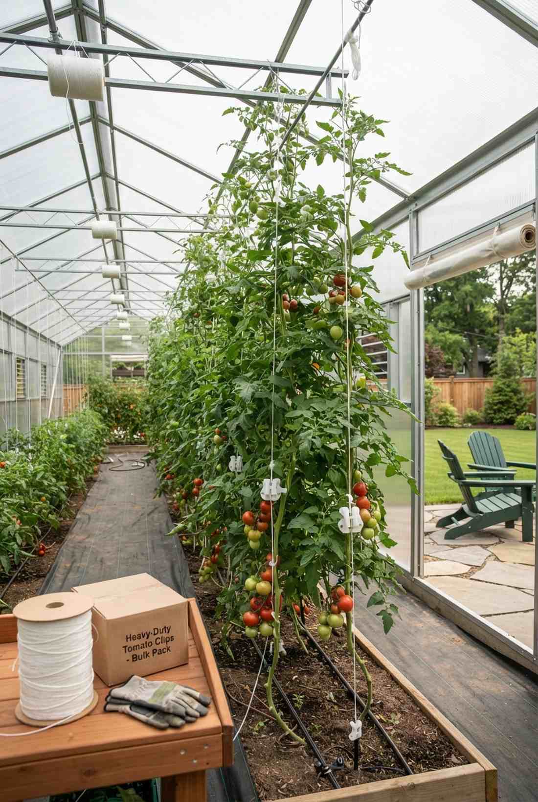 adjustable string trellis greenhouse