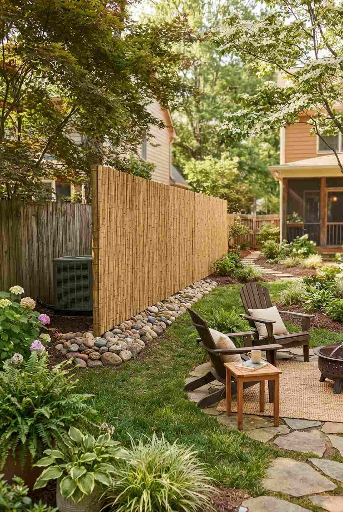 bamboo screen with stone base