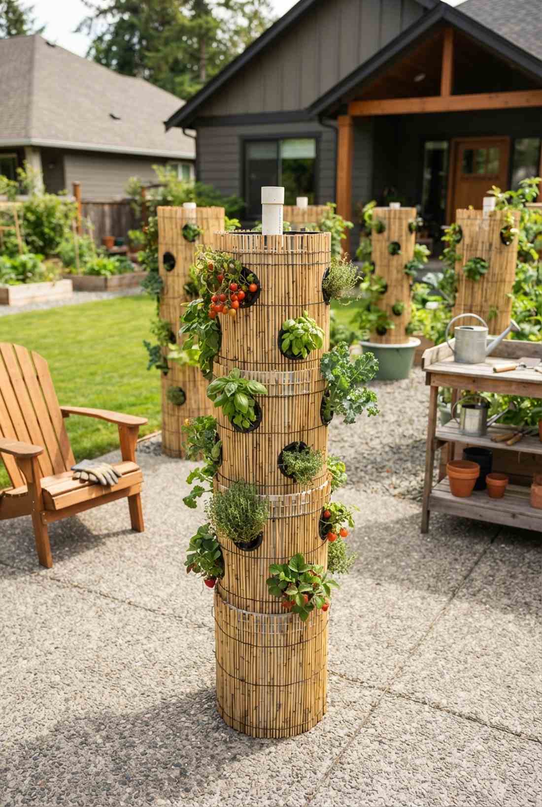 bucket tower with drainage system