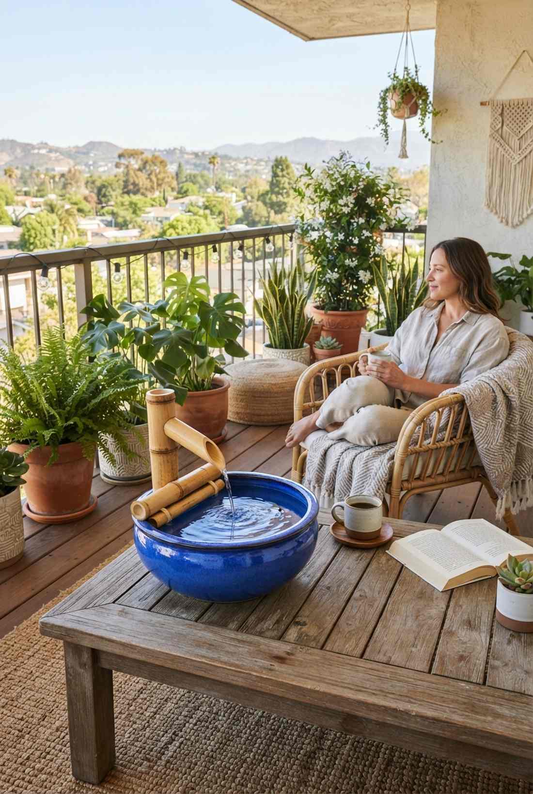 ceramic bowl with bamboo spout