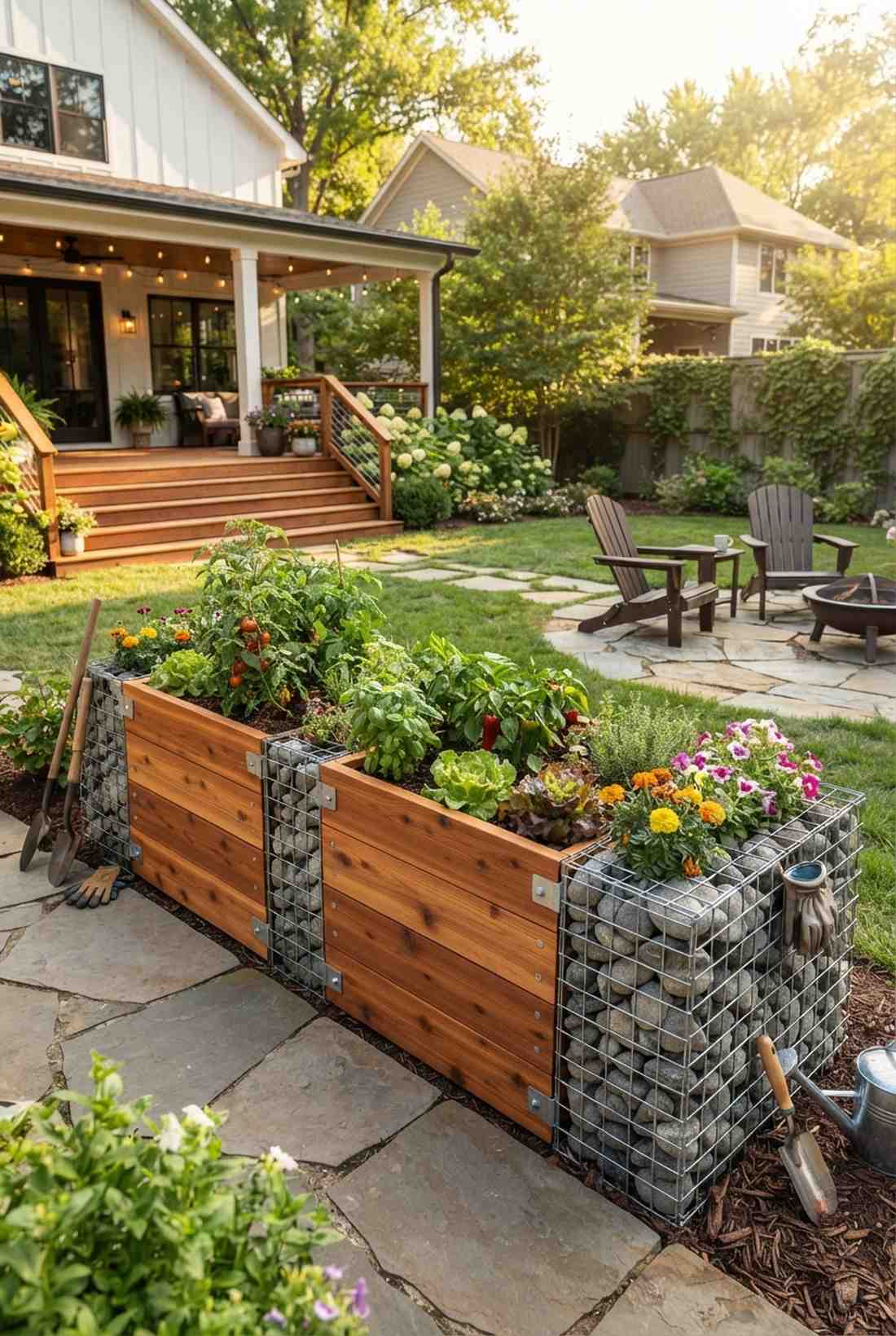 gabion and timber hybrid beds