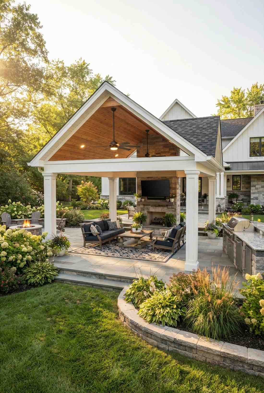 gabled roof pavilion with ceiling fans