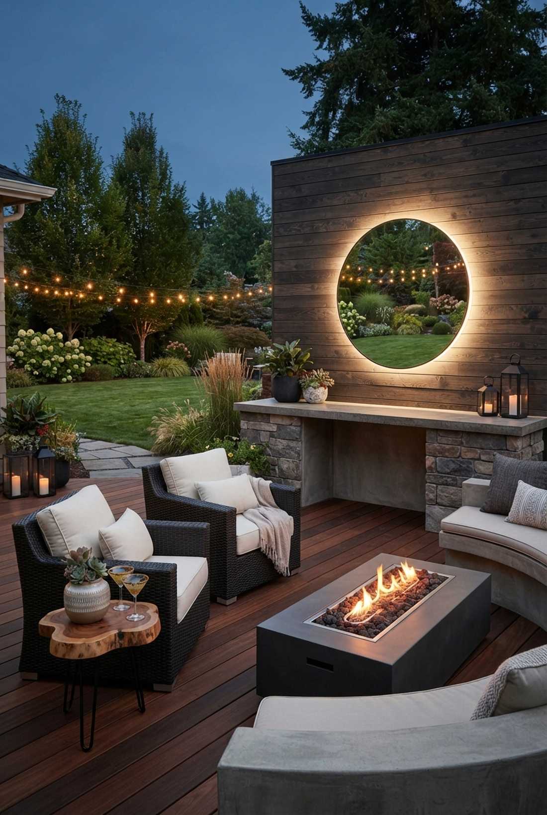 illuminated mirror with outdoor lighting