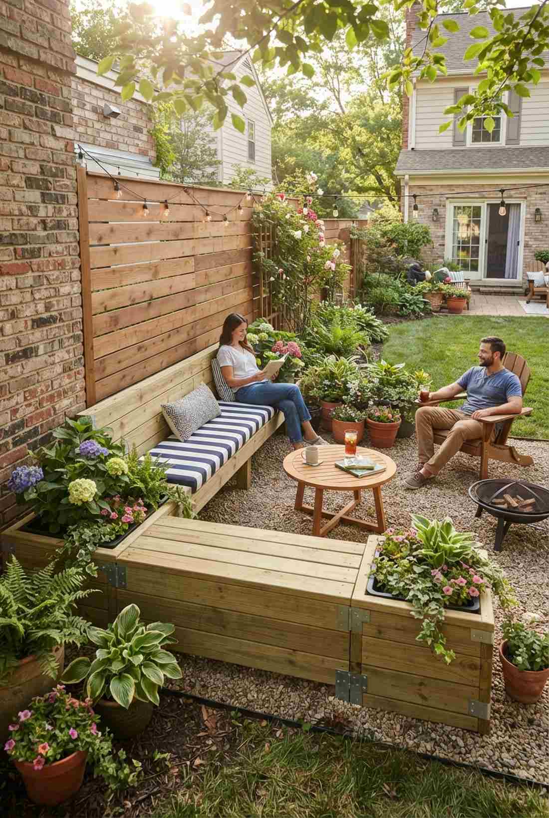 l shaped corner bench with planters