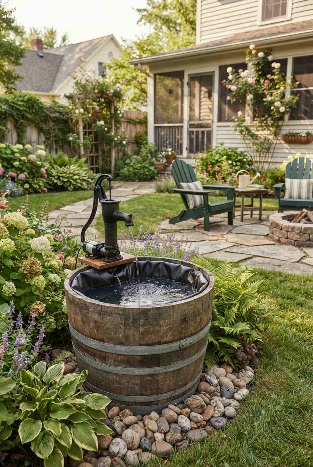 repurposed barrel fountain