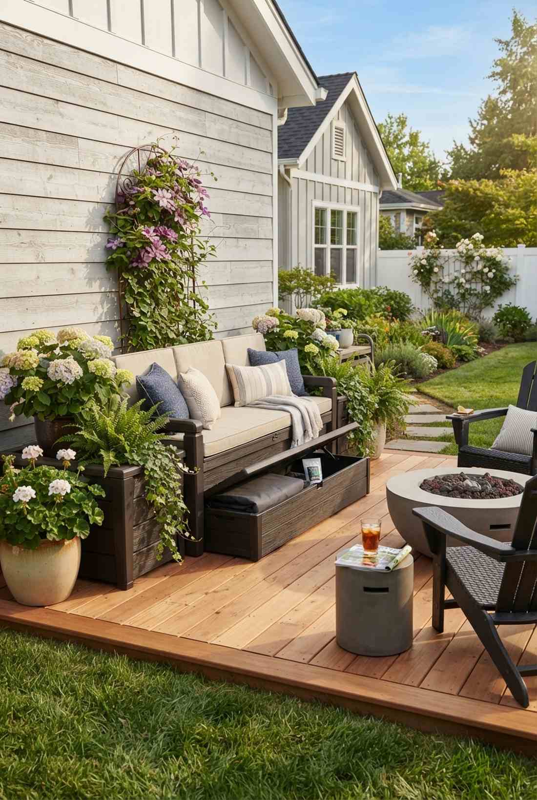 storage bench with integrated planters