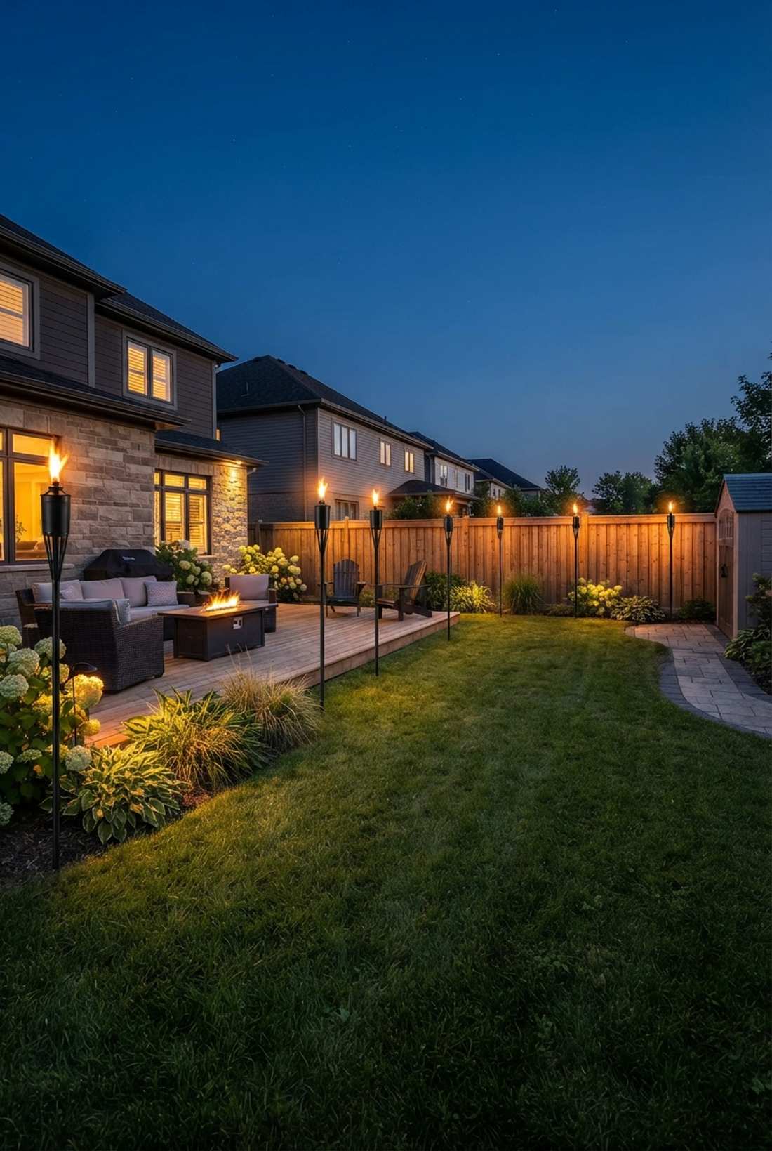 tiki torches along perimeter