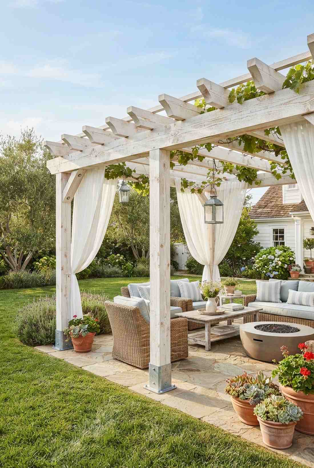 whitewashed wood pergola