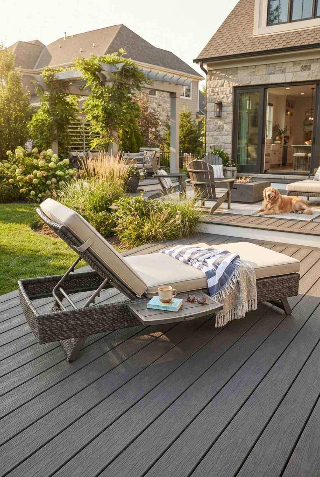 adjustable sun lounger with side table