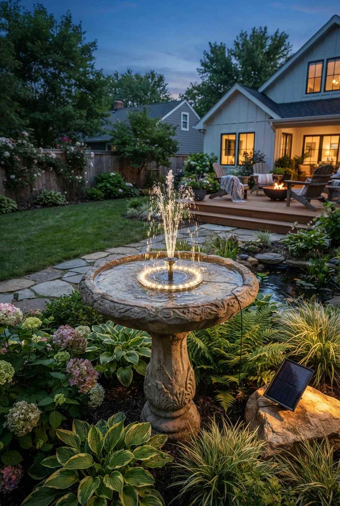 bird bath fountain integrated lighting