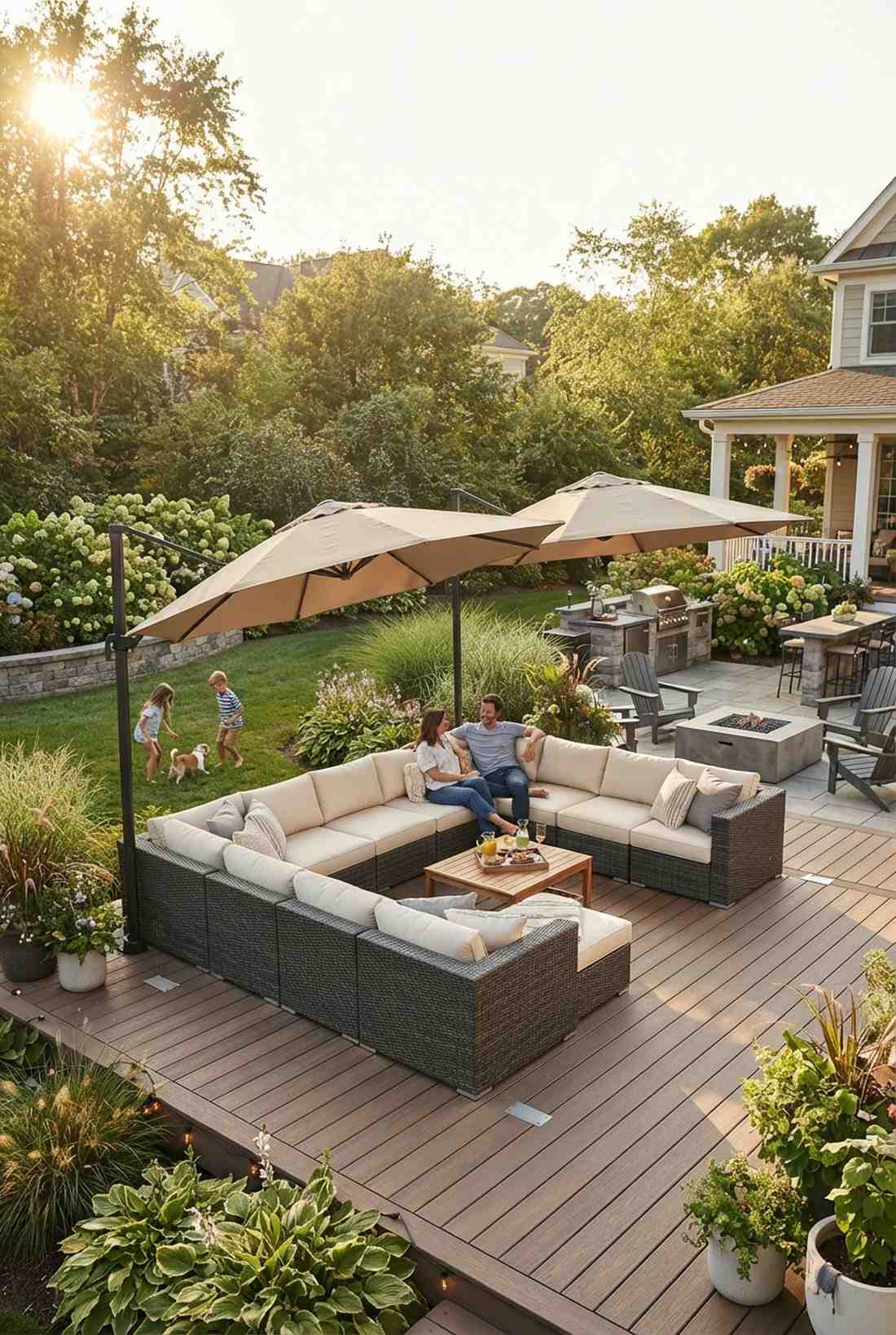 cantilever umbrella cluster over lounge