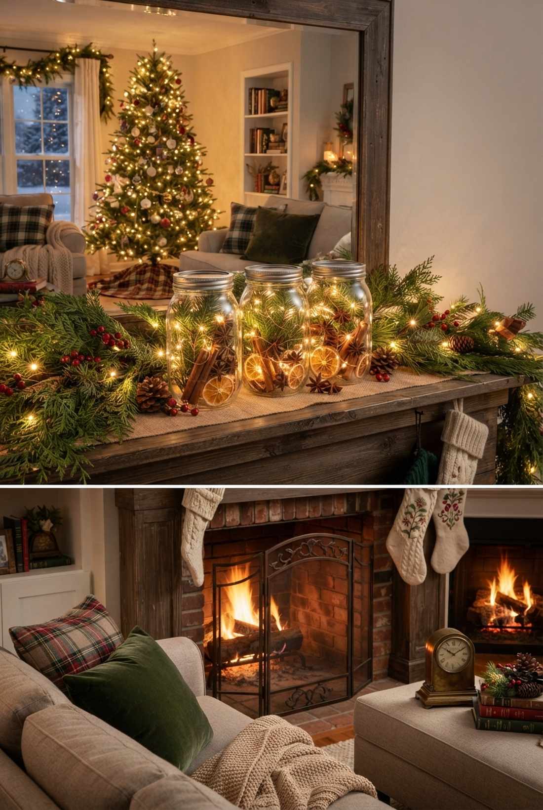 christmas evergreen and spice jars