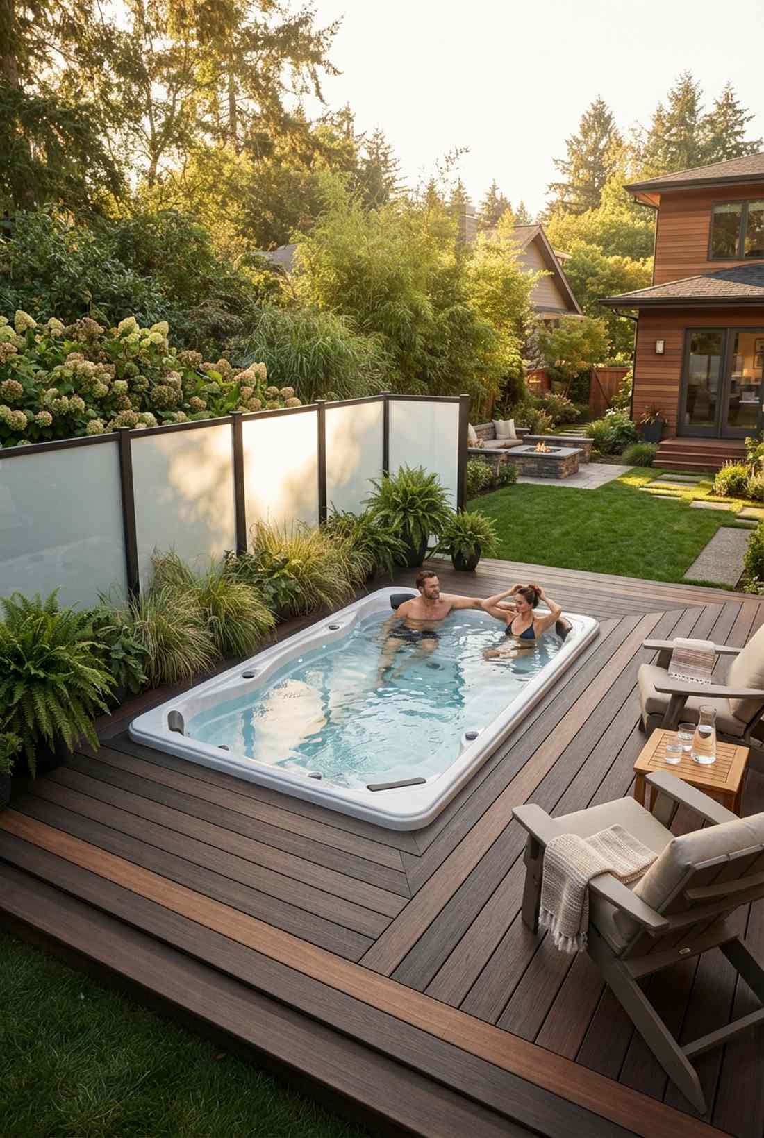 integrated hot tub with privacy screen