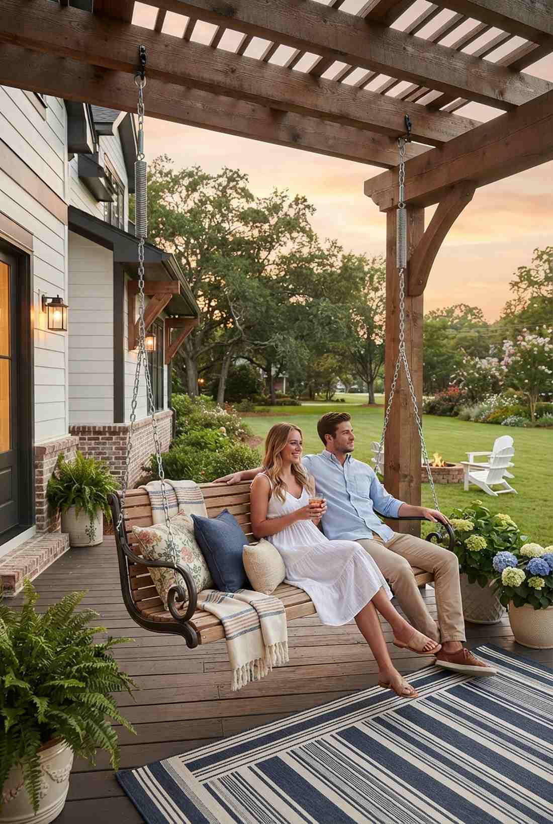 iron swing bench suspended seating