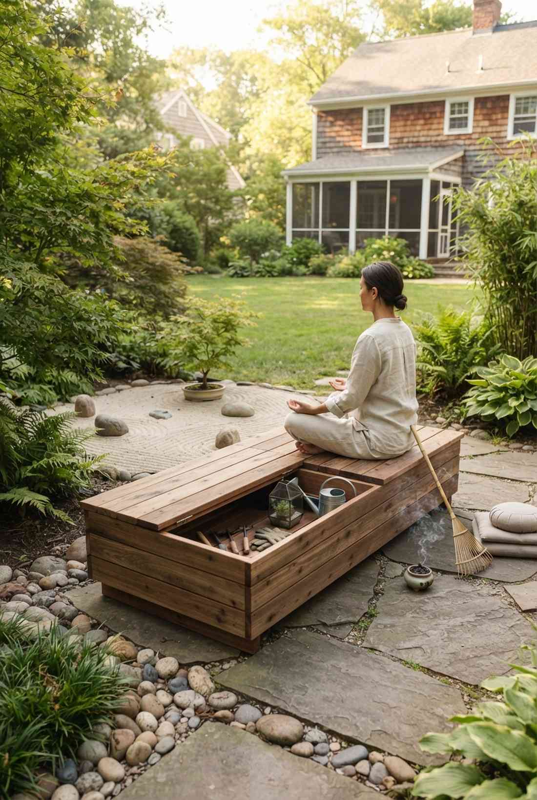 low wooden meditation bench